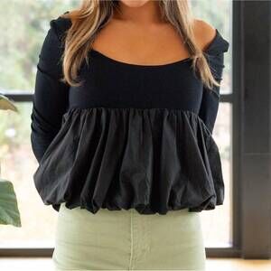 NEW GOLDEN ginny long sleeve baby doll top in black